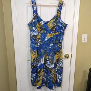 Ashley Stewart Sleeveless Blue Floral V-Neck Pleat Flare Midi Hem - size 24